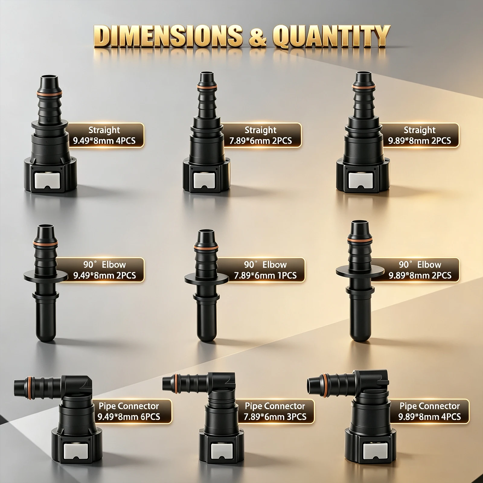 26 Pack Fuel Line Quick Connect Repair Connector Kit, SAE 7.89-9.89mm Nylon Fuel Hose Adapters
