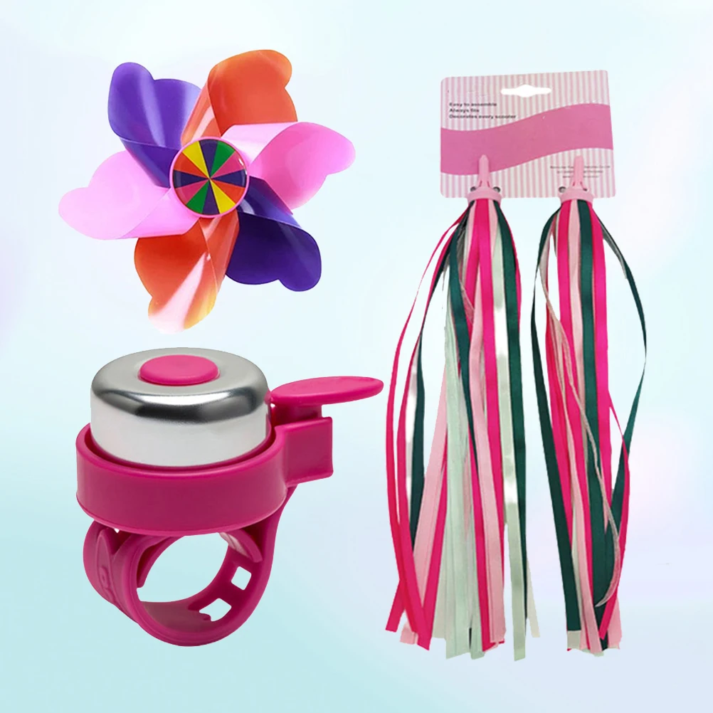 

3Pcs Pink Bike Handlebar Bell Set Tassels Ribbons Streamers for Children Bicycle Scooter Decor Handlebar Bell Set