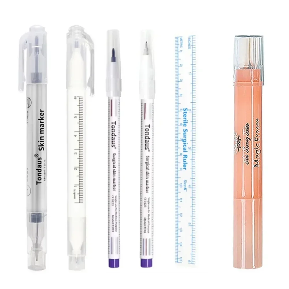 

Eyebrow Tatto Skin Marker Pen with Measure Paper Ruler Magic Eraser Remover Brush Pen Permanent Makeup Art Tattoo Accesories