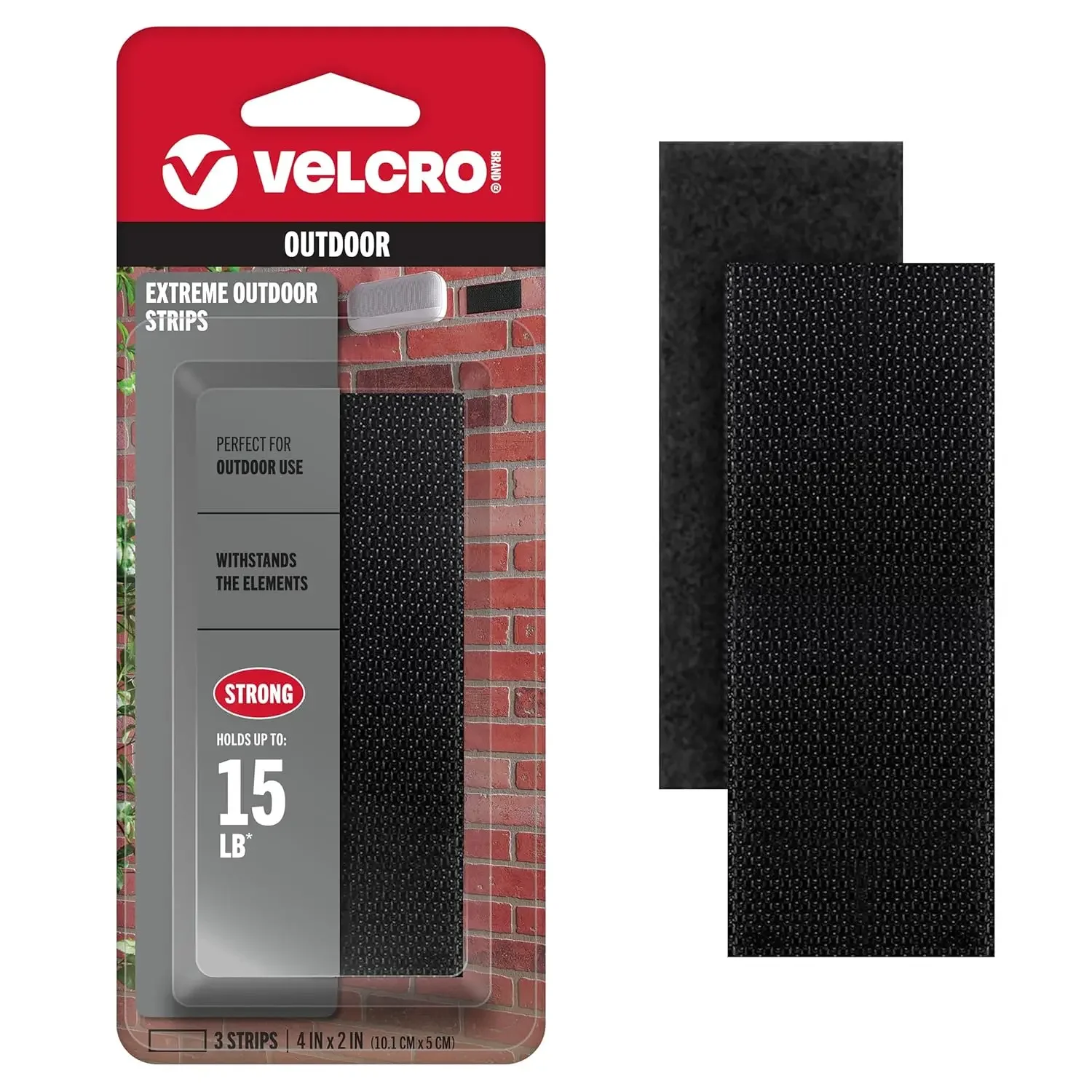 

Heavy Duty Fasteners for Outdoor Use | 4 x 2 in Strips, 3 Sets, Black, Holds Up to 15 lbs