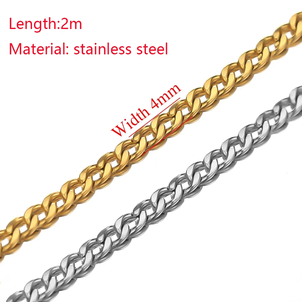 2M Thicken Stainless Steel Cuban Chains Bulk For DIY Jewelry Findings Making Necklace Materials Handmade Supplies