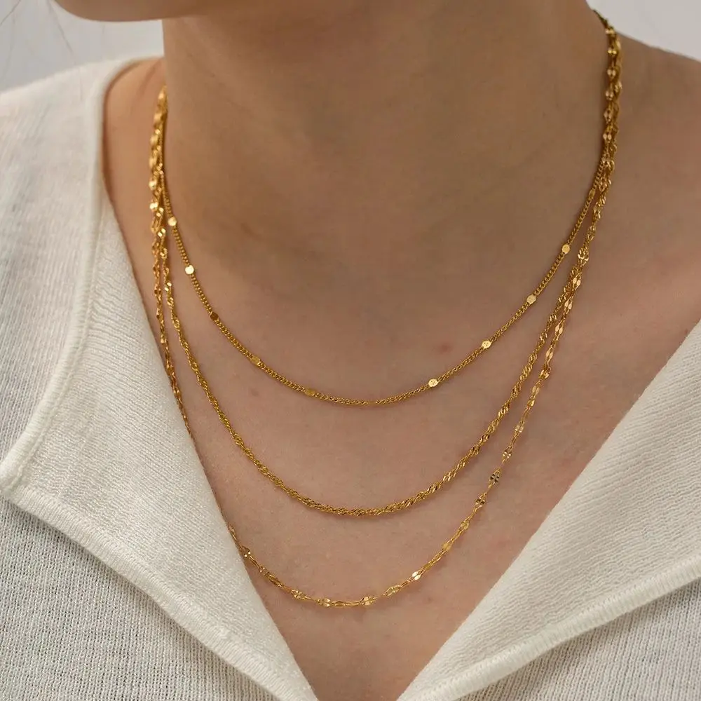 Simple fashion Stainless Steel Chain Multilayer Necklace For Women Golden Hypoallergenic Trendy Jewelry Party Gift