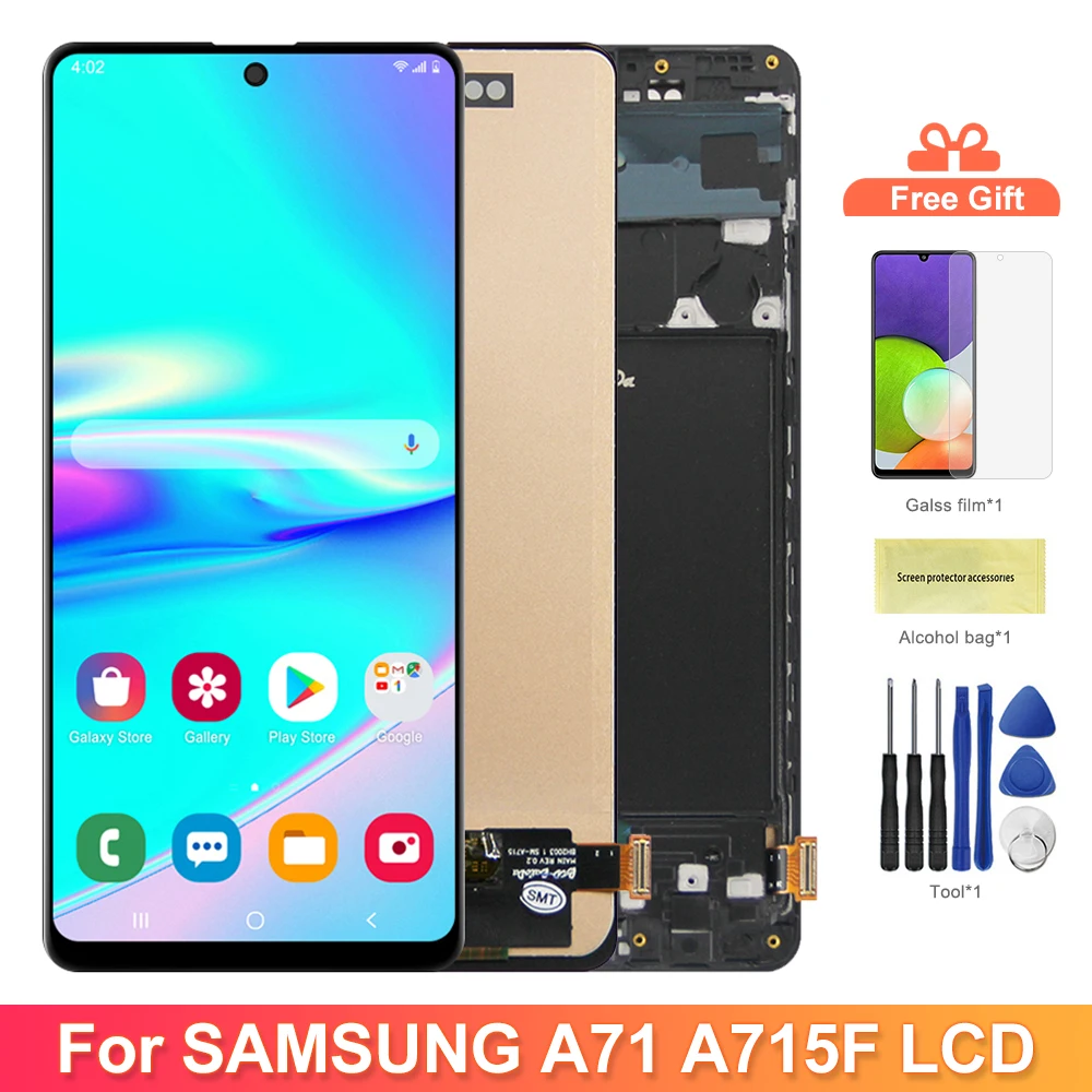 Display Screen for Samsung Galaxy A71 A715 A715F LCD Display Digital Touch Screen with Frame for Samsung A71 Screen Replacement