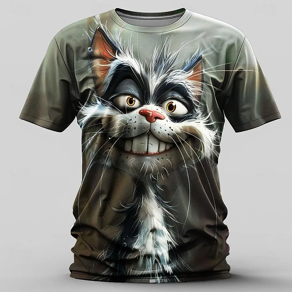 Animal Cat Print T-Shirts For Men Funny Men's T-Shirt Summer Casual Short Sleeve Pullover Loose Oversized Tees Mens Clothing Top