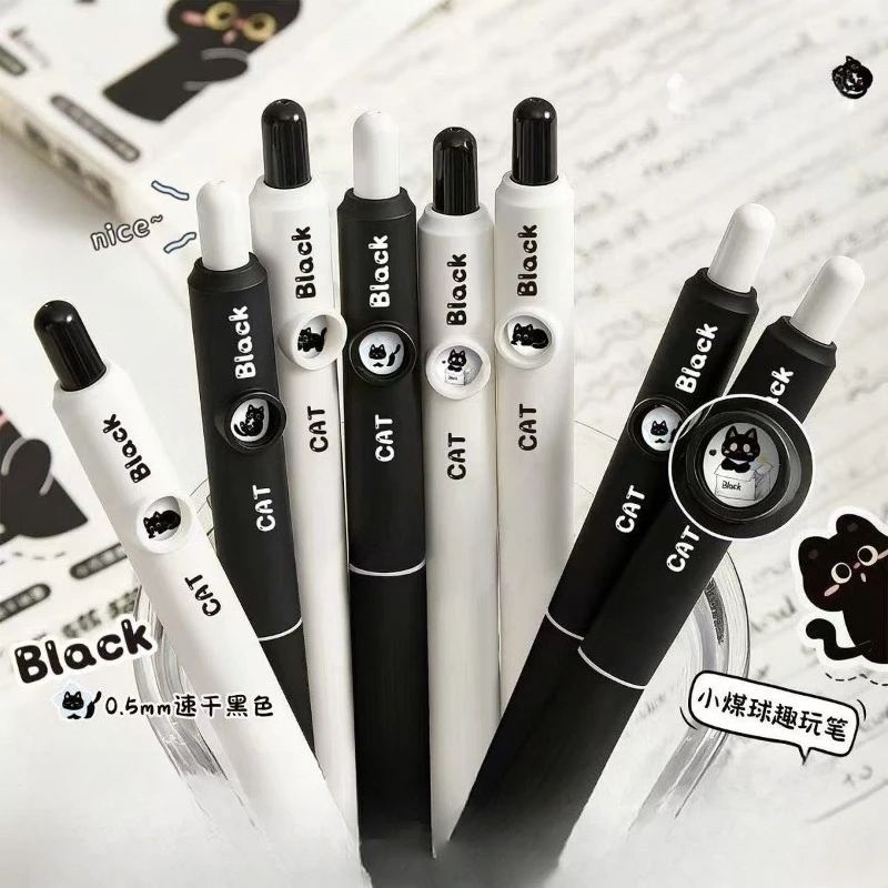 Geschenk: Original Niedlicher Tier-Gelstift „Kleine Schwarze Katze“ – Glatt schreibend, praktisch, stressabbauend, schnelltrocknend, Kawaii