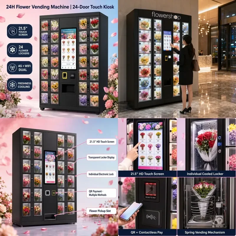 for Commercial Flower Vending Machine 24 Hour Self-Service Fresh Bouquet Kiosk Automatic Vendor 21 Inch Touch Screen