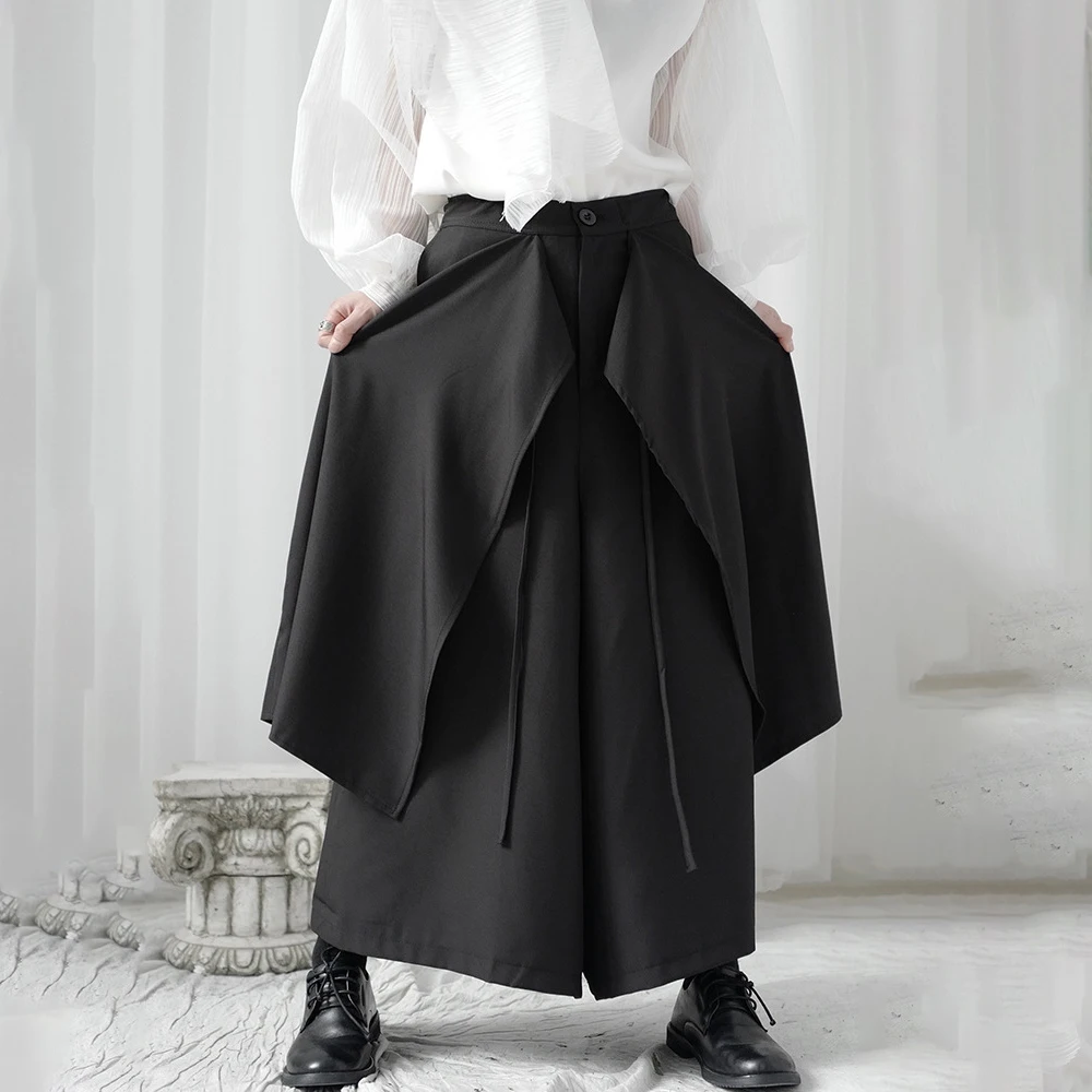 

Мужские зимние брюки-юбка унисекс XS-5XL, однотонные, с пэчворком, в американском ретро-стиле, модные, повседневные, свободные, простые, нишевые мужские брюки