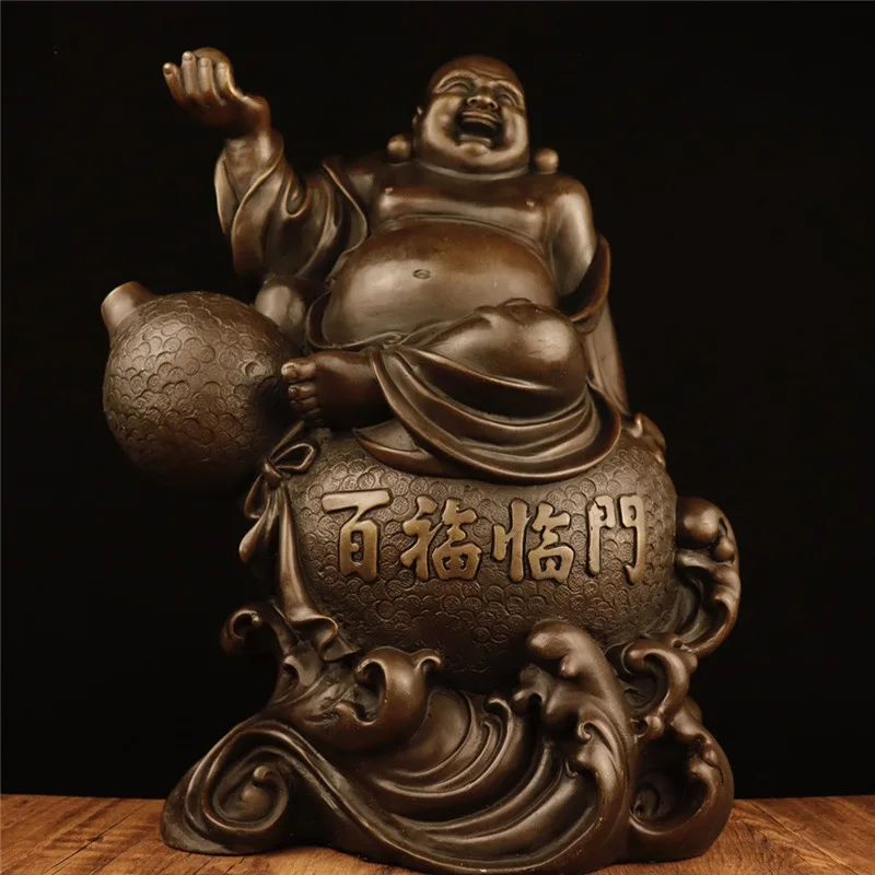 

Brass Brown Character Buddha Statue Bai Fu Linmen Maitreya Copper Sitting Gourd Fu Lu Smiling Buddha Crafts Ornaments