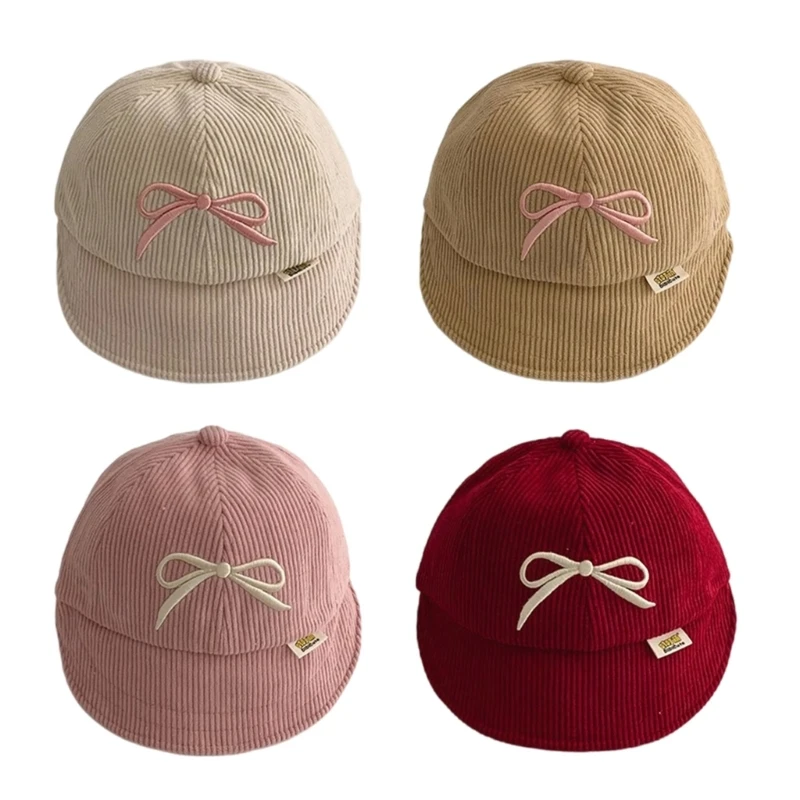 

Embroidery Girl Corduroy Caps Sun Protections Hat with Bowknot Decor for Outdoor