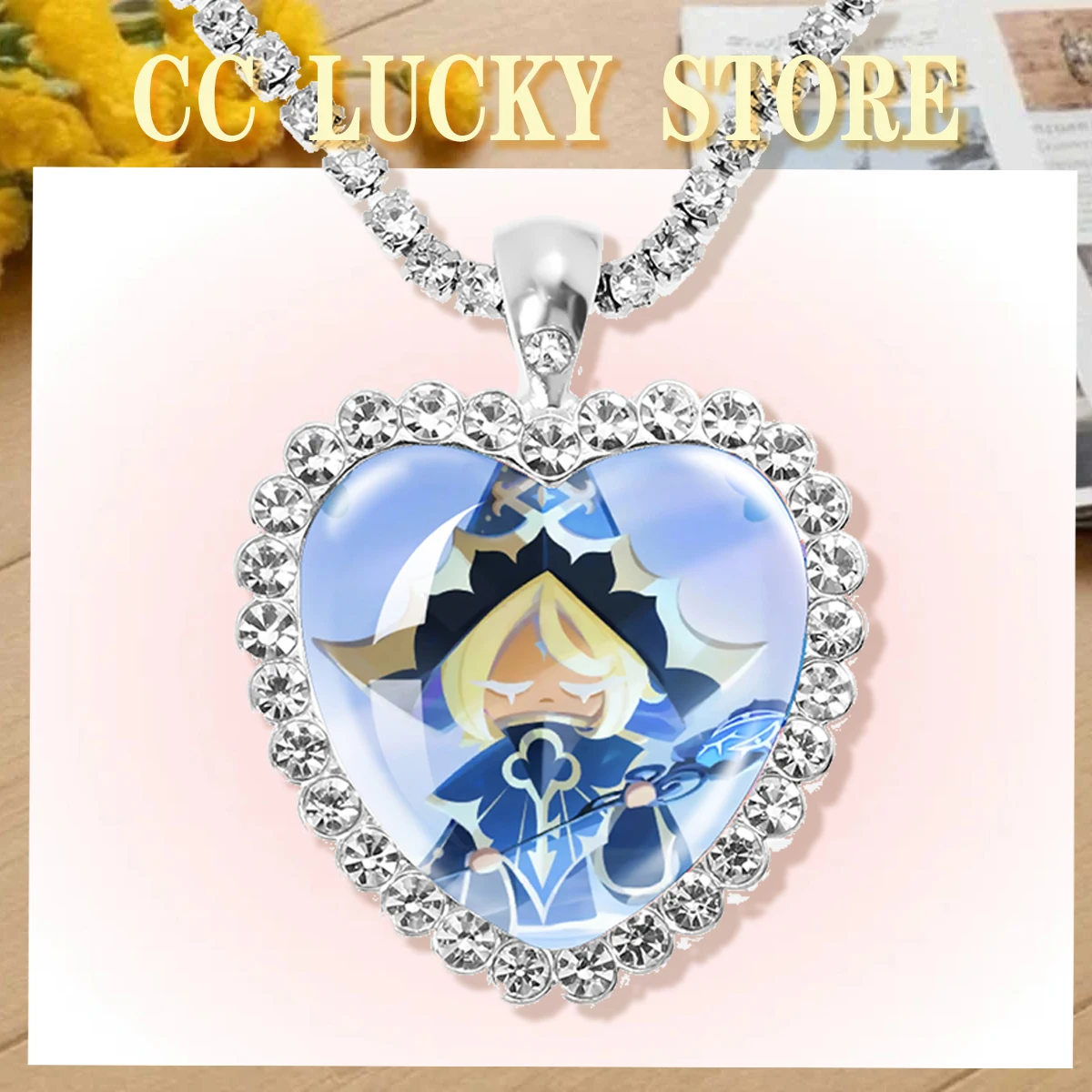 Cookie Run Kingdom 25MM Heart Glass Cabochon Necklace Game Shadow Milk Cookie Handmade Necklace Pendant Accessory Gift