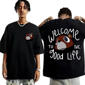 카니예 웨스트 졸업 비 굿 라이프 프린트 티셔츠, 남성 여성 빈티지 하이 퀄리티 티셔츠, 힙합 펑크 티셔츠, 스트리트웨어 