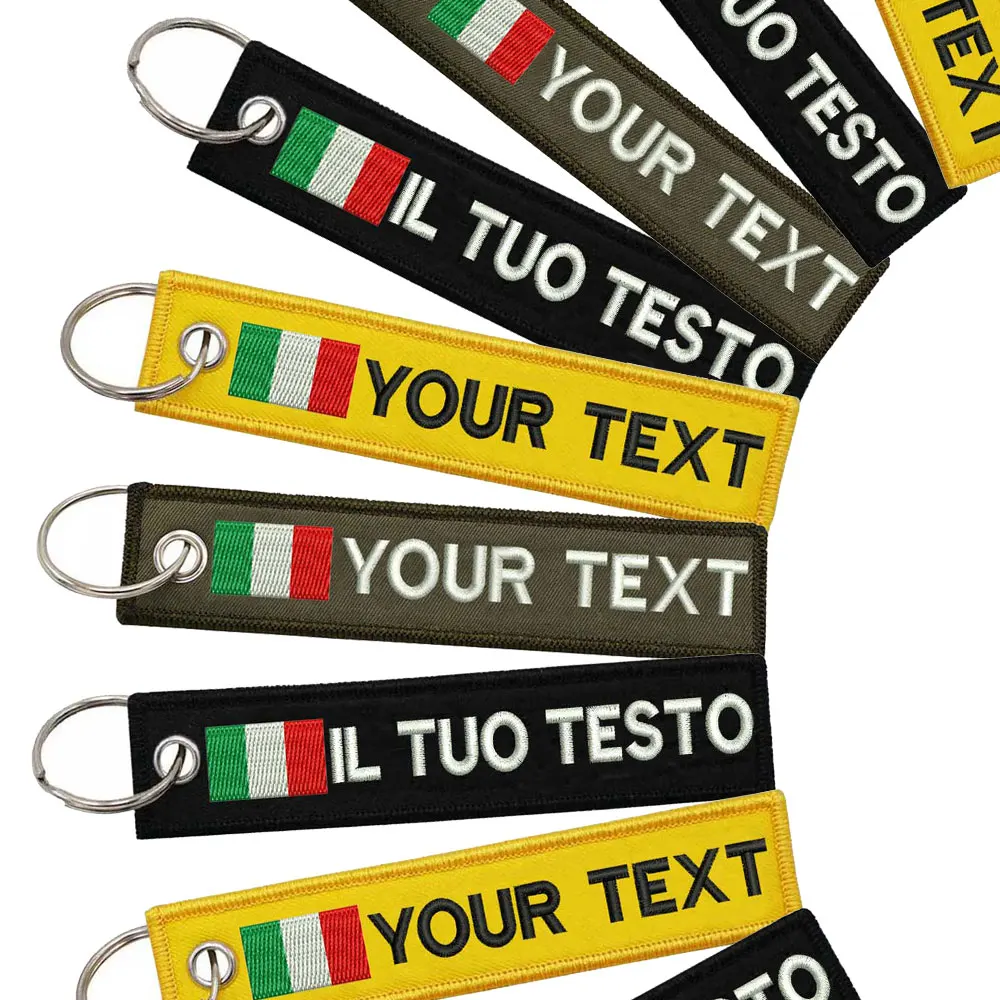 Portachiavi personalizzato con toppe ricamate con bandiera italiana, qualsiasi carattere, colore, taglia
