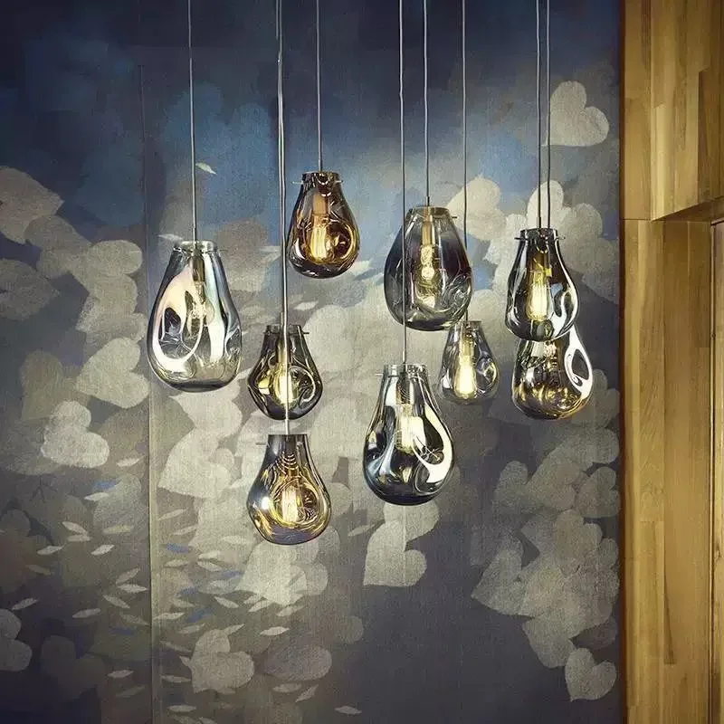 Scandinavian Glass Pendant Light, Creative Restaurant, Hotel Bar Ceiling Decoration, Colourful Electroplated Glass Lustre