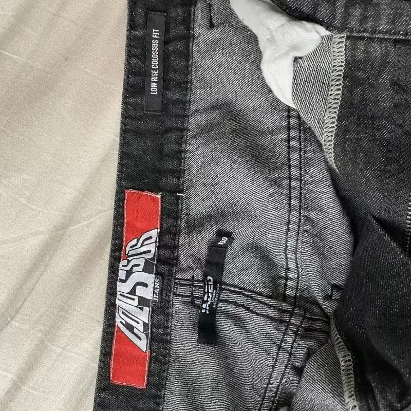 

Новые американские винтажные джинсы с принтом для мужчин Y2k Harajuku, потертые серые прямые брюки, готические мешковатые брюки, уличная мужская одежда