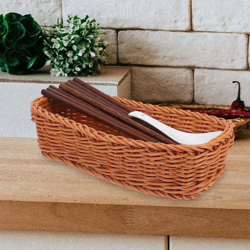 Plastic Rattan Woven Basket Tableware Storage Box Cutlery Storage Basket Chopsticks Storage Basket Container Tableware Organizer