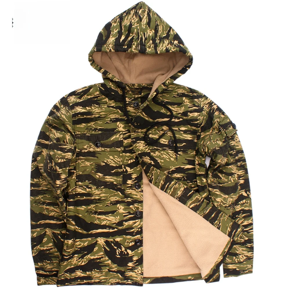 

Autumn Winter Camouflage Hoodie Jaet Loose Fit Thiened Fce Vietnam War Gold Tiger Pattern Men's Cotton Outerwear