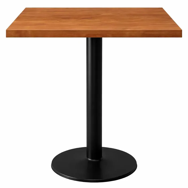 Square Wood Top Dining Table Black Metal Pedestal Base Commercial Cafe Bistro Restaurant Hotel Bar Furniture
