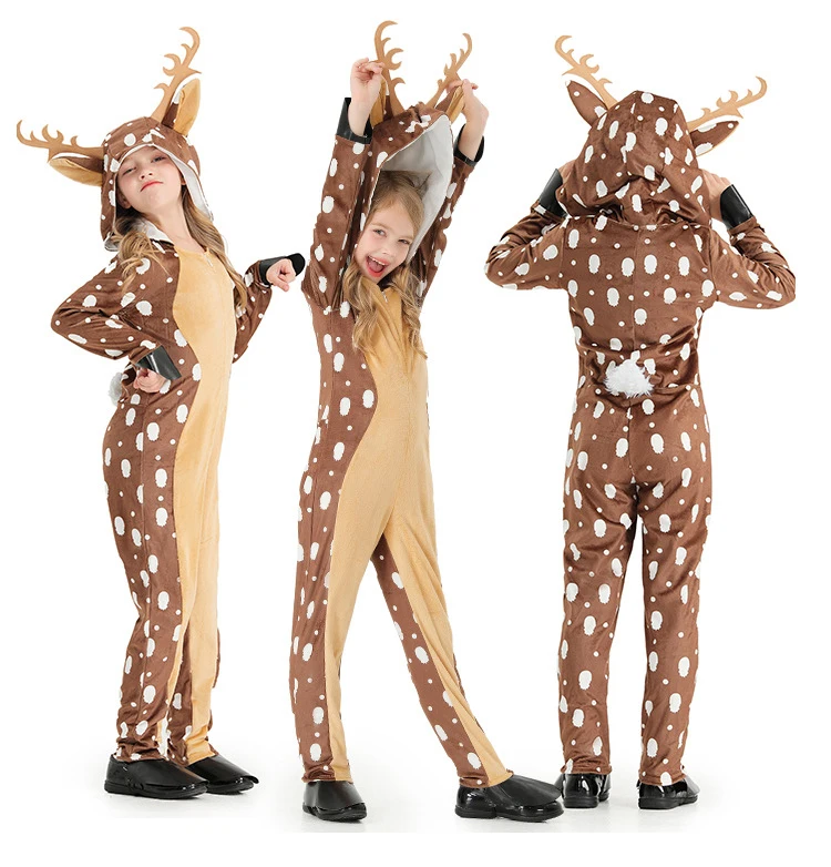 Khaki Spotted Deer Stage Performance Clothes Anime Cos Christmas Costume Cosplay Cute Sika Deer Animal Costume for Kids