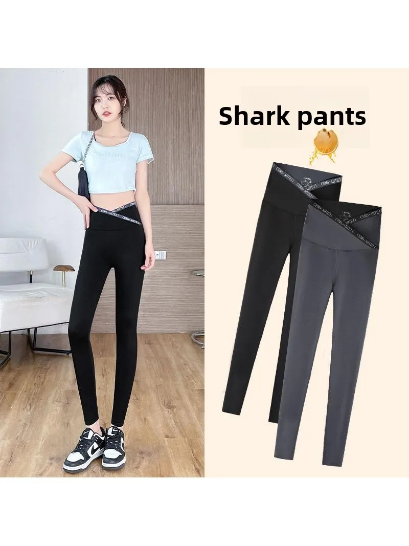 하이웨이스트 슬리밍 요가 팬츠 여성용 크로스 아크 스킨 타이트 핏 레깅스 아우터웨어 9부 팬츠 폴리에스터 섬유