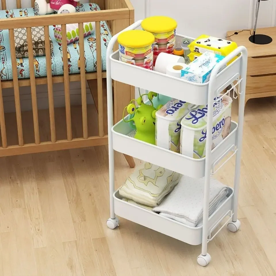 Trolley Organizer Auxiliary Cart Kitchen Furniture Cabinet Storage Rack Mobile Plastic Bookshelf Vegetable Basket Rack Storage