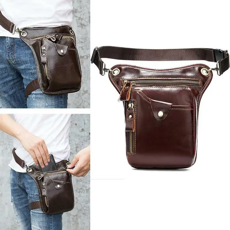 Genuine Leather Men Fanny Pack Waist Bag Drop Leg   Belt Thigh 