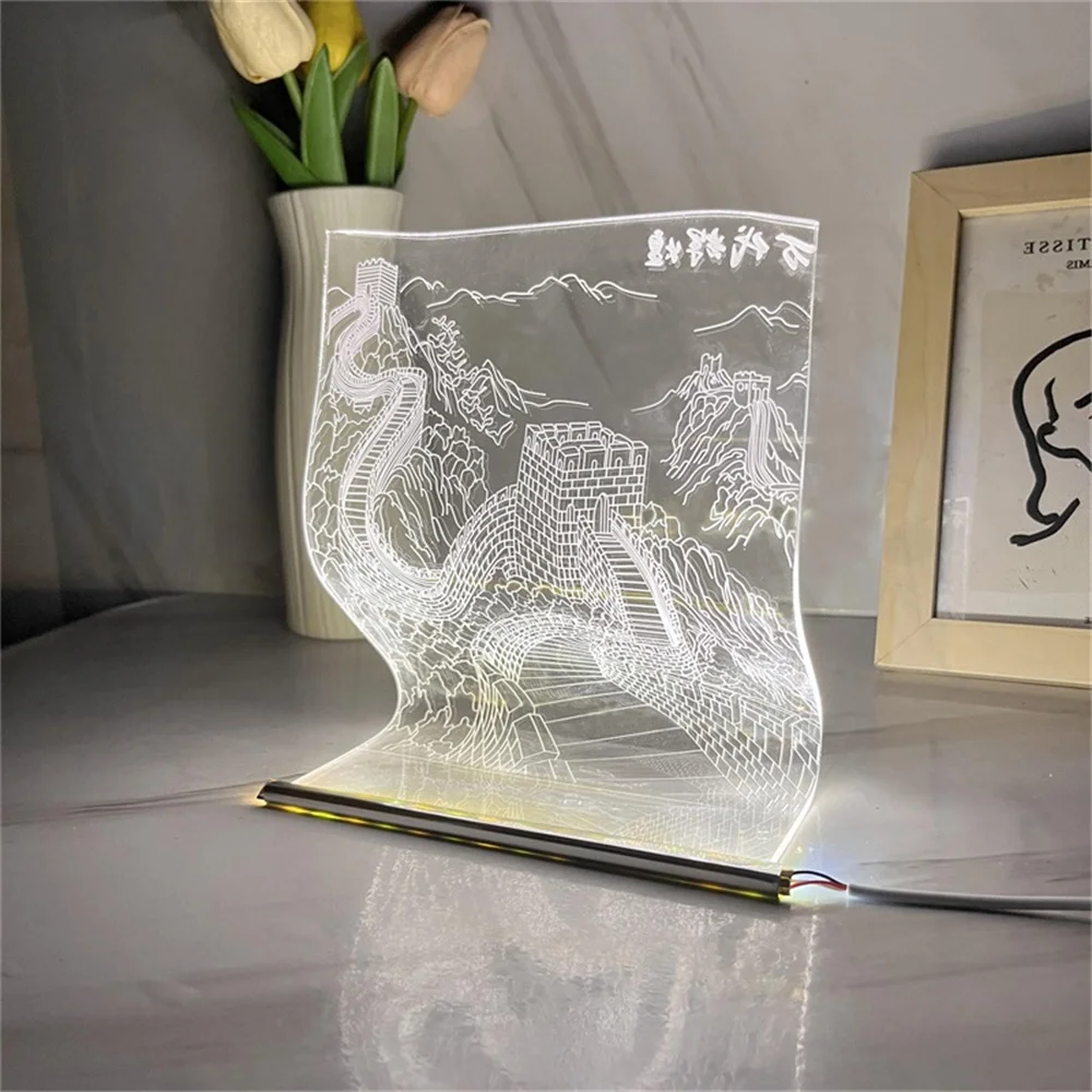 Great Wall Scroll Lamp Table USB Bedside Lamp Three Colors Switch Atmosphere Mood Light Nordic Decoration for Home Office Gift