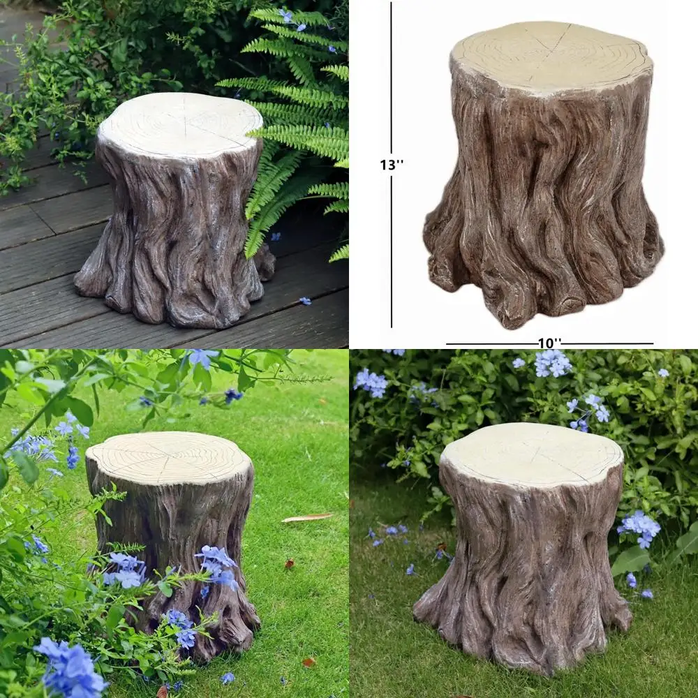 

Tree Stump Statue Stool with Faux Wood Grain Finish - Magnesium Oxide Sculpture for Garden Pedestals and Side Tables