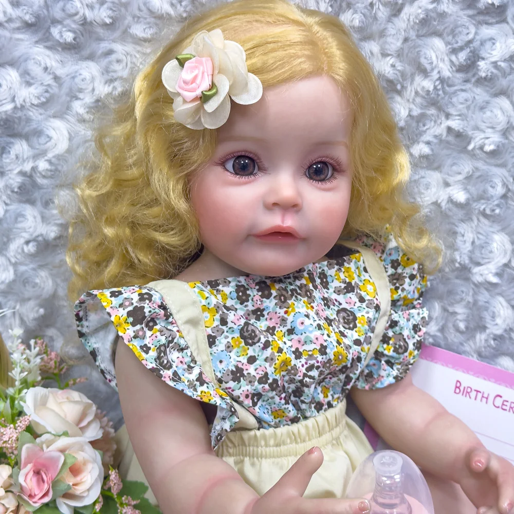Zachte vinyl herboren pop met grote ogen en lang haar 55 cm realistische babypop met badfunctie en speelhuisspeelgoed W-2163B