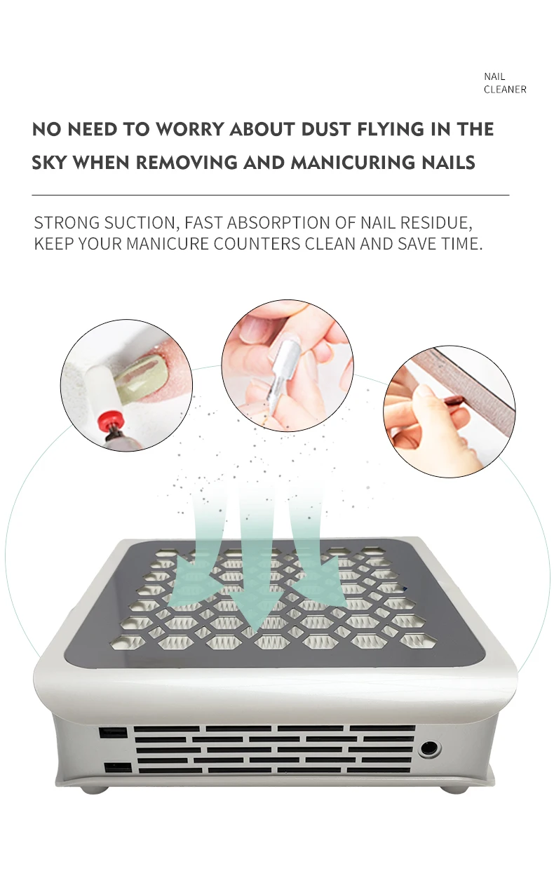 Newest Powerful Nail Dust Vacuum Cleaner Adjustable Power Electric Super Strong Suction Collector with Reusable Filter
