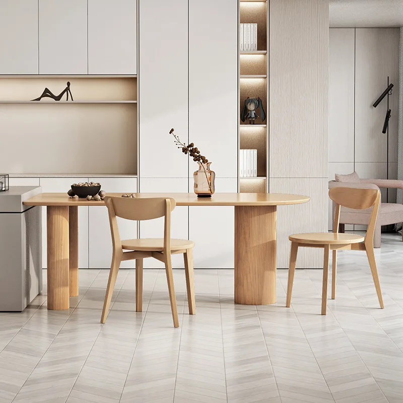wabi-**** wind solid wood dining table, small household island table against the wall, log designer creative eating table