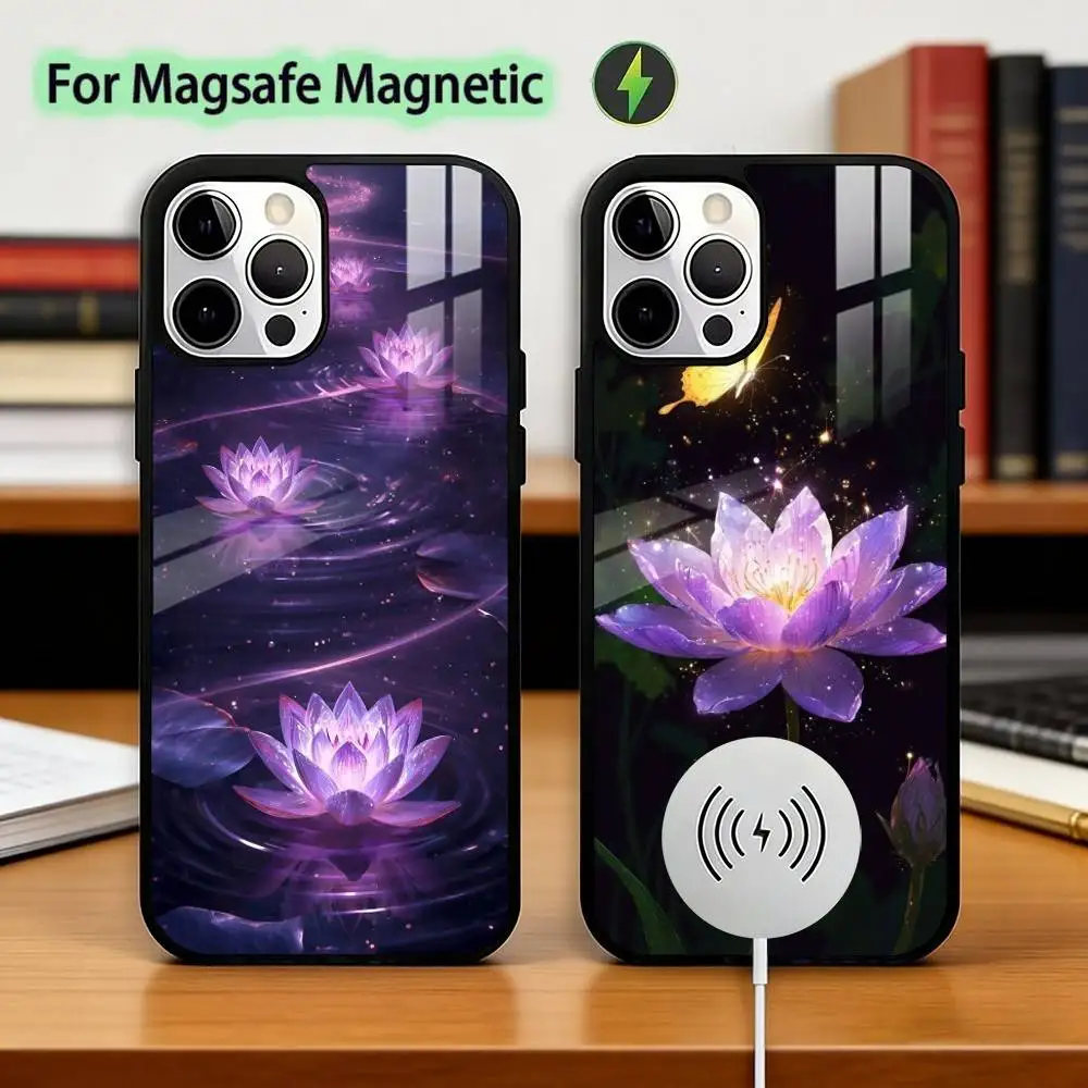 

Shine Brightly Lotus Flower Phone Case For iPhone17,16,15,14,13,12,11 Plus,Pro Magnetic with Magsafe Wireless Charging