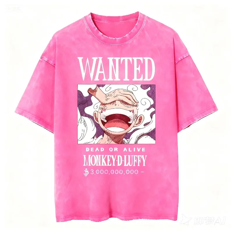 

Nika Luffy One Piece 2025 New Men Summer Washed T-shirt Harajuku Vintage Streetwear Oversized Women Casual Short-sleeved Top Y2K
