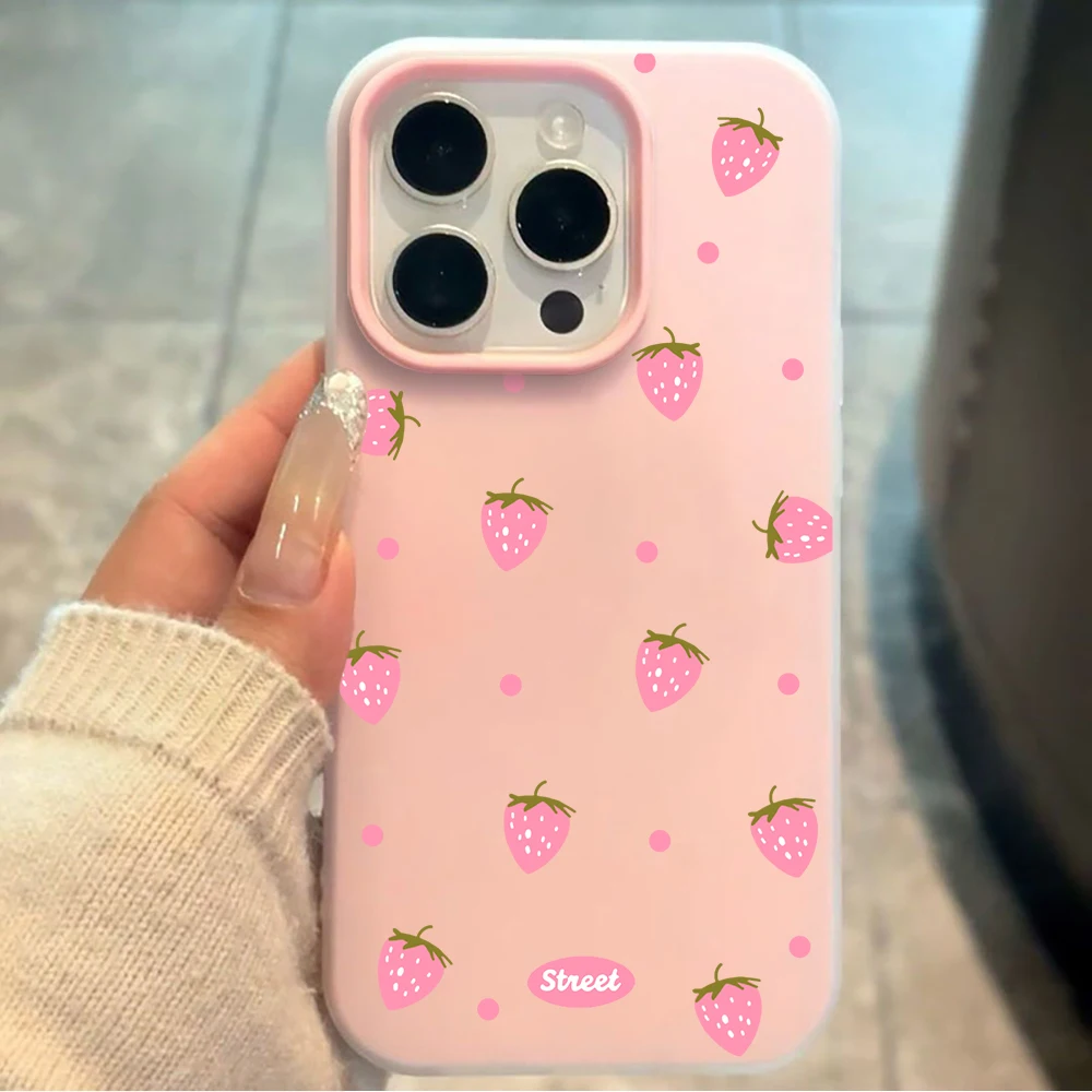 Sweet Pink Strawberry Pattern Color Phone Case For Samsung Galaxy S26 Ultra S25 S24 S23 S22 Plus FE A56 A55 A54 A53 A36 Cover