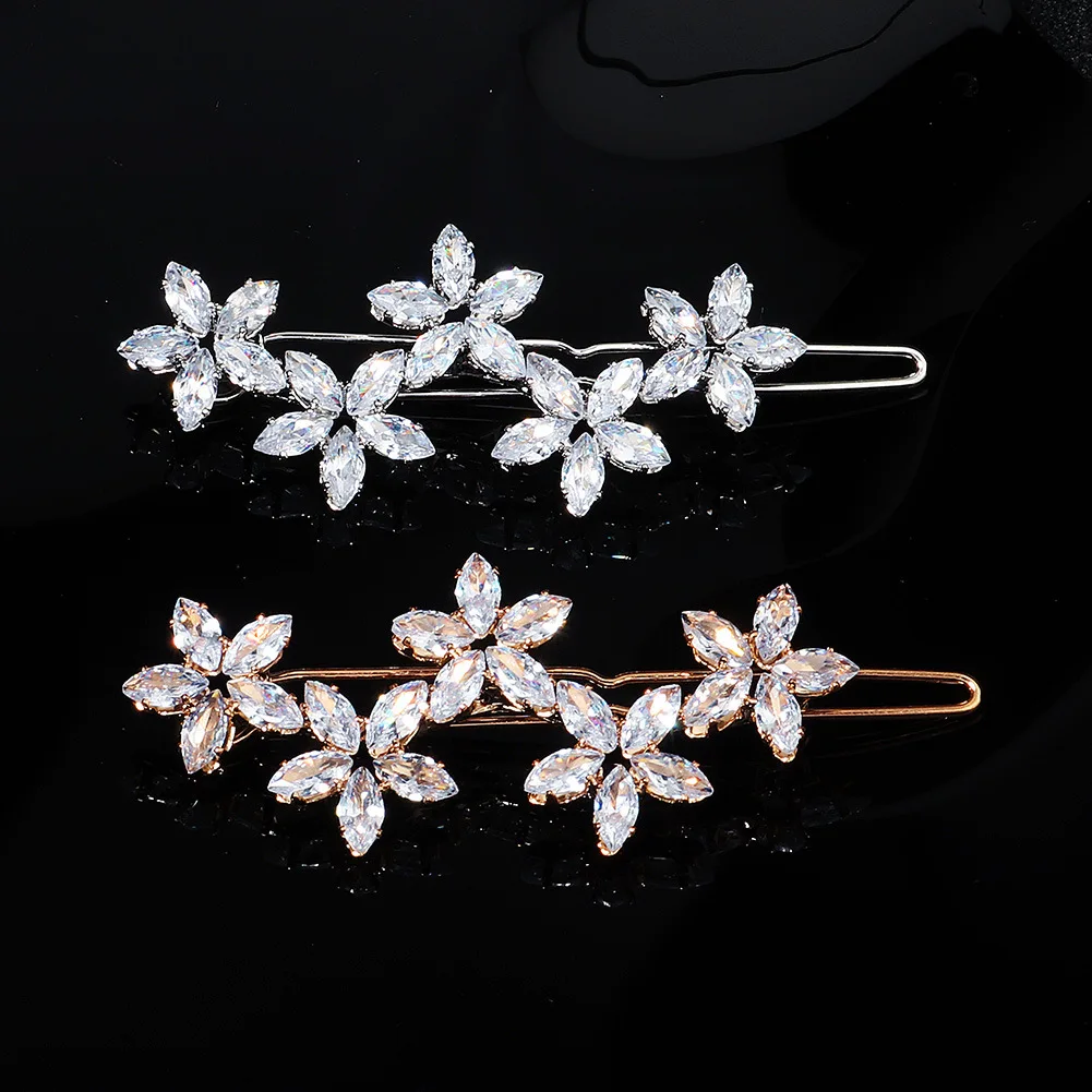 Fashion Barrette Cubic Zirconia Leaf Hair Clips for Women Accessories Bridal Wedding Hair Jewelry Party Bride Headpiece