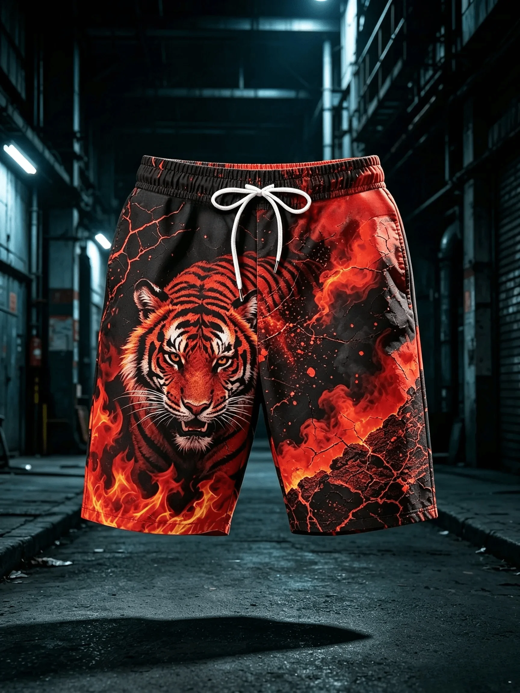 Flame Tiger Crack Full Print Shorts Summer Trendy Brand Hip Hop Street Leisure Sports Beach Shorts
