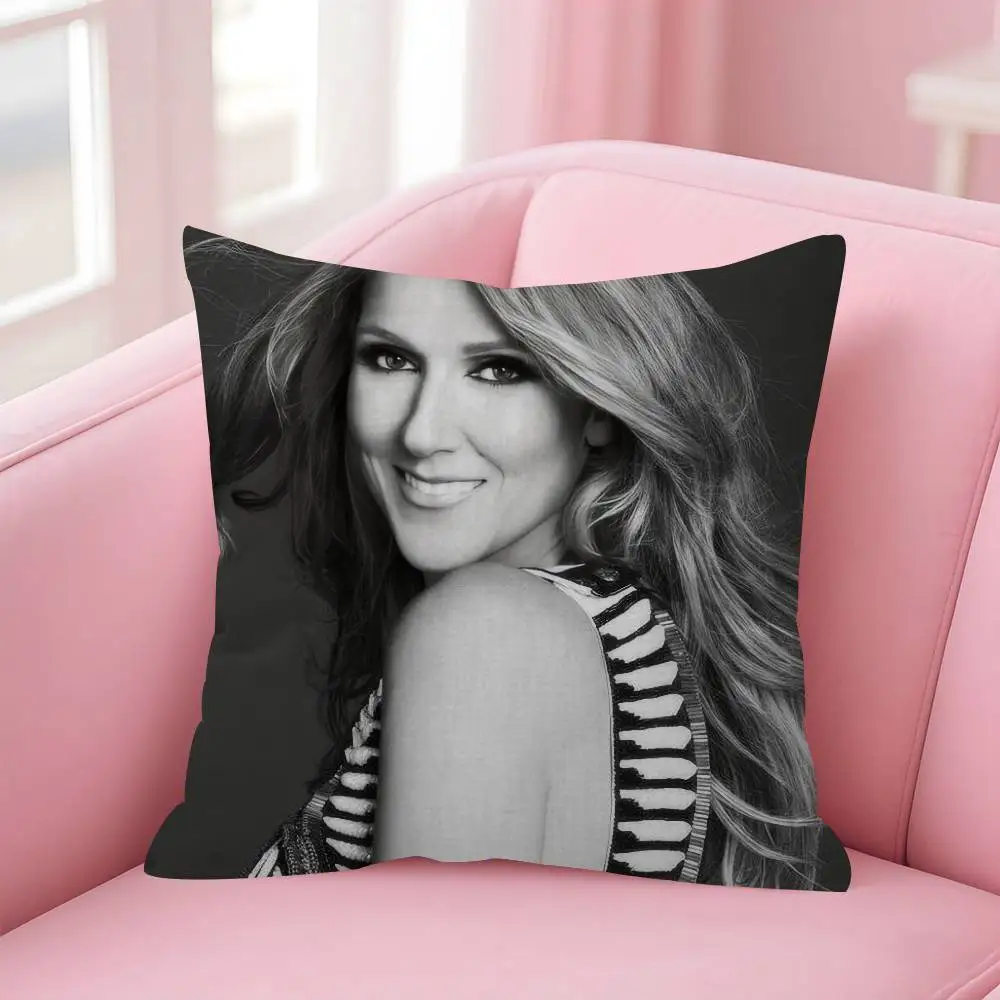 Celine Dion Schwarz-weißer, doppelseitig bedruckter Kissenbezug, kurzer Plüsch, geeignet für Wohnzimmer, Schlafzimmer, Dekokissenbezug – Detail 12