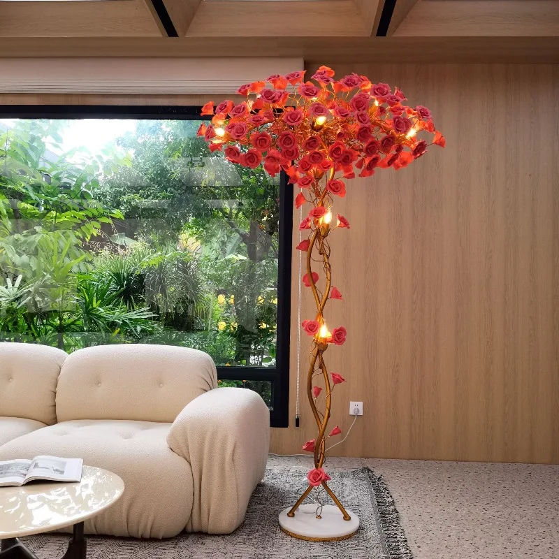 

Light luxury creative designer, red rose lamp, living room and bedroom floor, art decoration