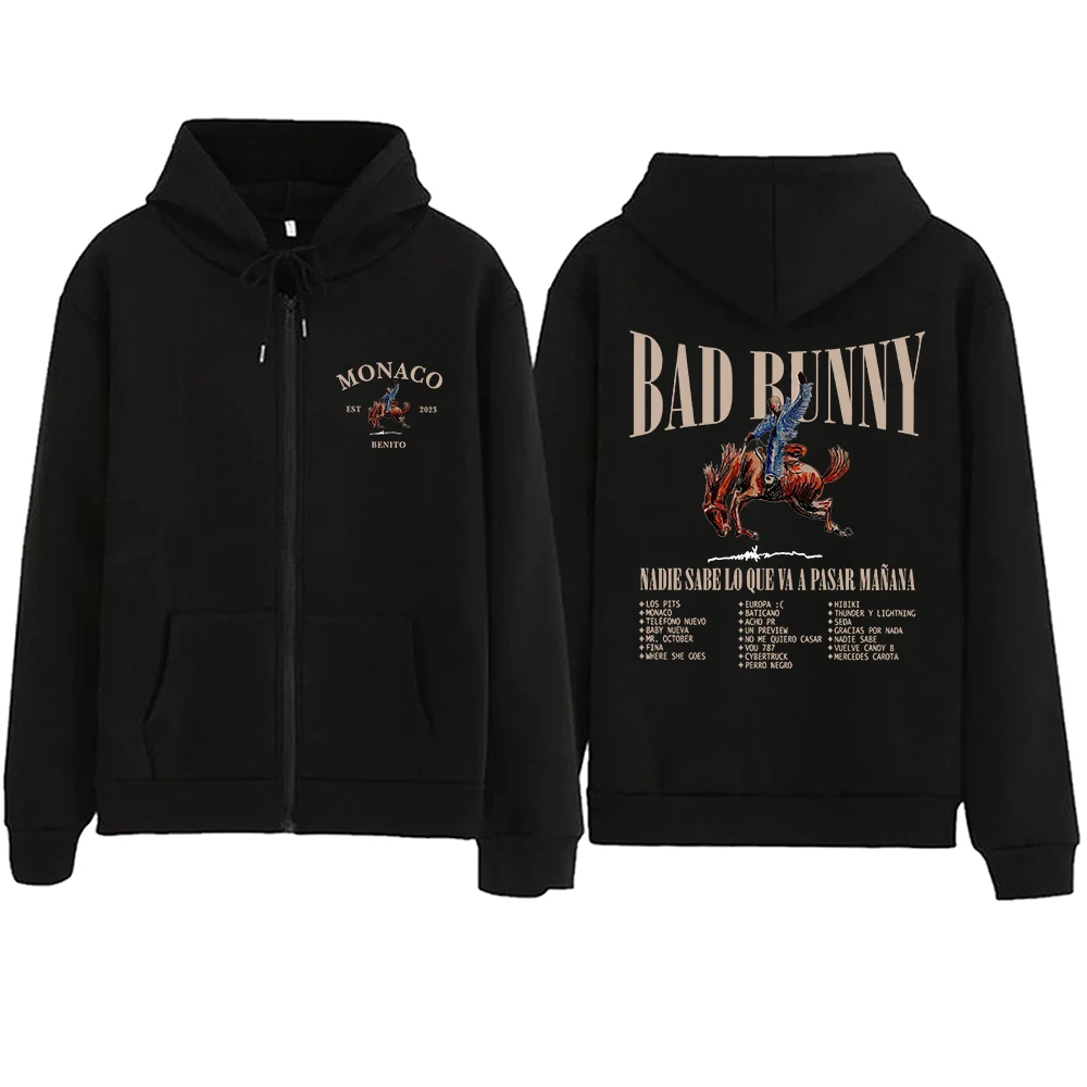 Bad Bunny Monaco Zipper Hoodie Harajuku Sweatshirt Fans Gift