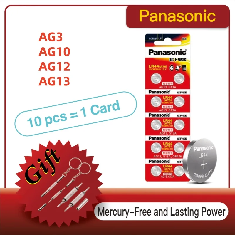 10PCS Original Panasonic LR44 LR43 LR41 LR1130 Button Batteria AG13 AG10 L1154 A76 357a Cell Coin Watch Toys Remote Battery