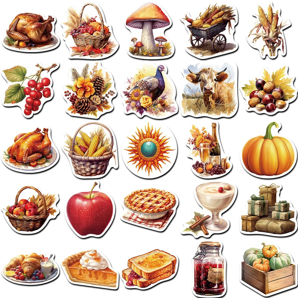 10/30/50pcs Autumn Thanksgiving Day Graffiti Stickers Waterproof DIY Scrapbooking Luggage Phone Mushroom Cartoon Decals Toy Gift