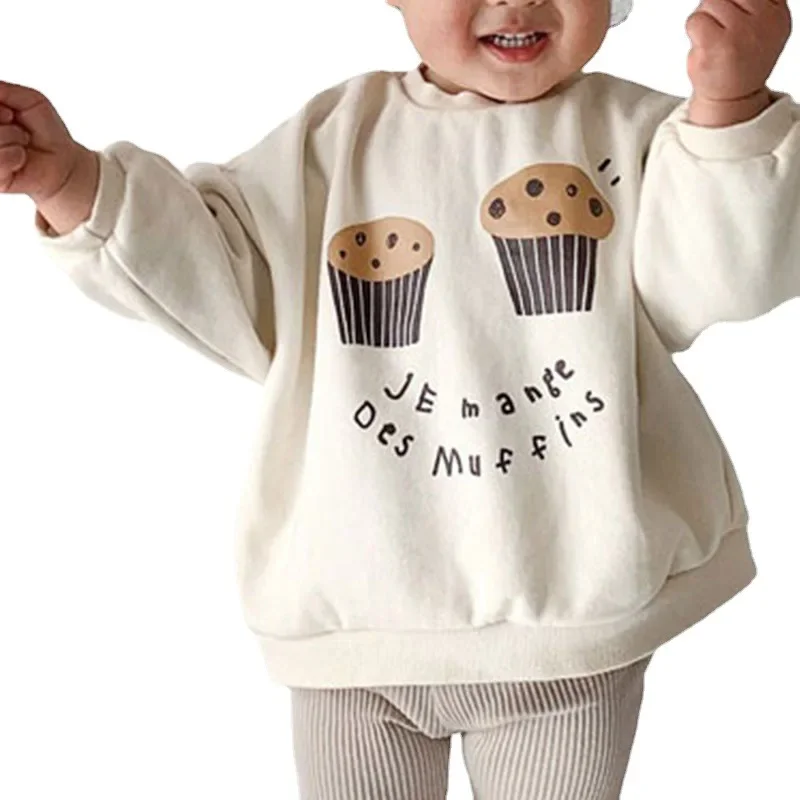 Autumn Kids Clothes Girls Cute Cake Pattern Hoodie Boys Sweatshirt Fashion Children Outerwear