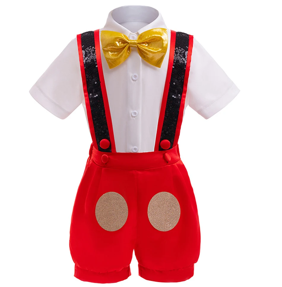 ميكي نفس البدلة الصبي مرحلة الأداء ملابس الاطفال سراويل الطفل قصيرة الأكمام ثلاث قطع مجموعة عيد الميلاد زي ميكي مجموعة