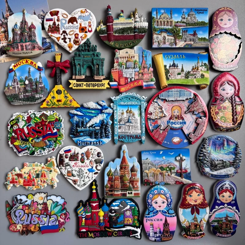 Moscow Russia Fridge Magnets Kremlin Tower Tourism Souvenir Matryoshka Doll Pocchr Craftwork Refrigerator Decoration Collection
