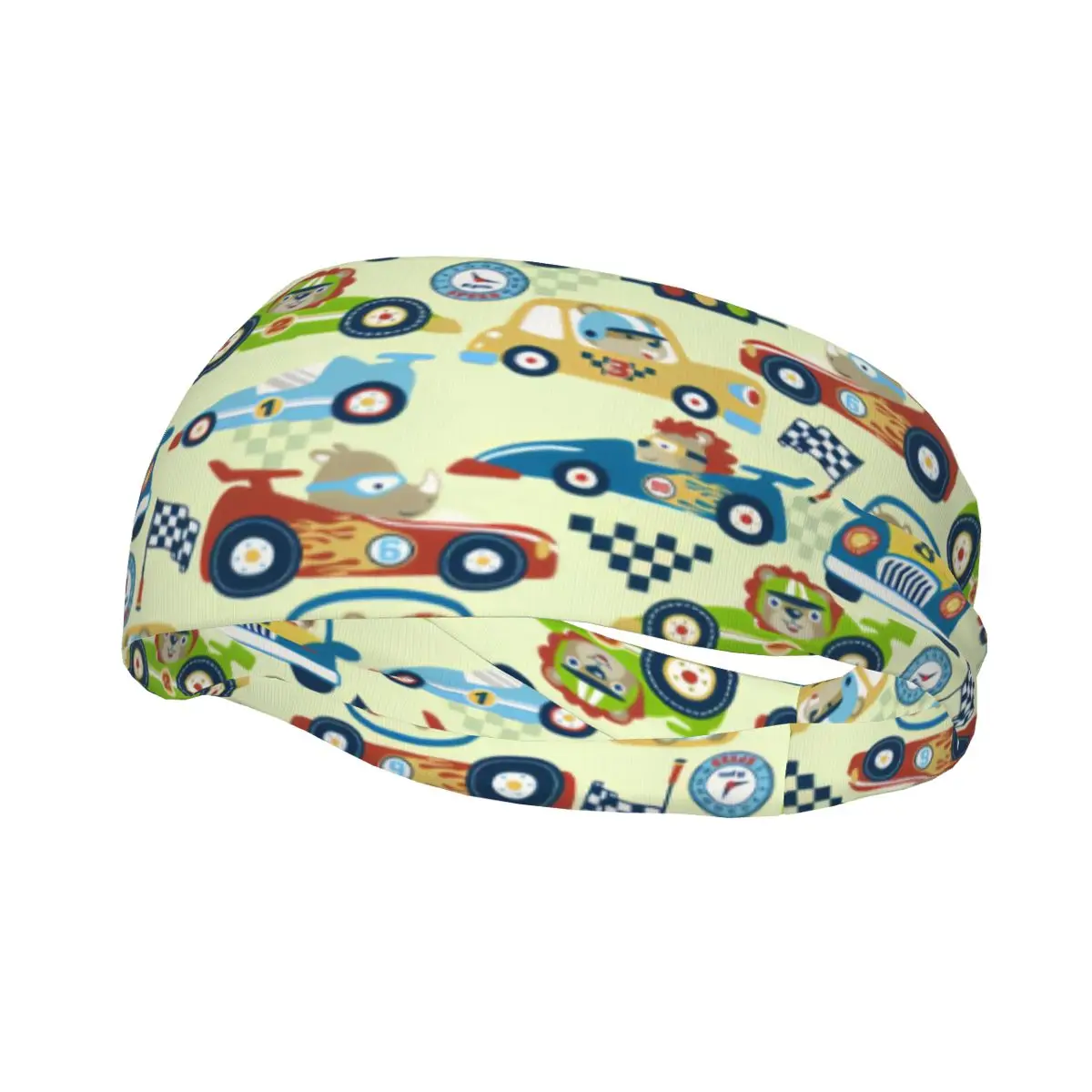 

Sports Headband Cartoon Race Car With Funny Animals Racer Running Fitness Sweatband Absorbent Cycling Jog Hair Bandage