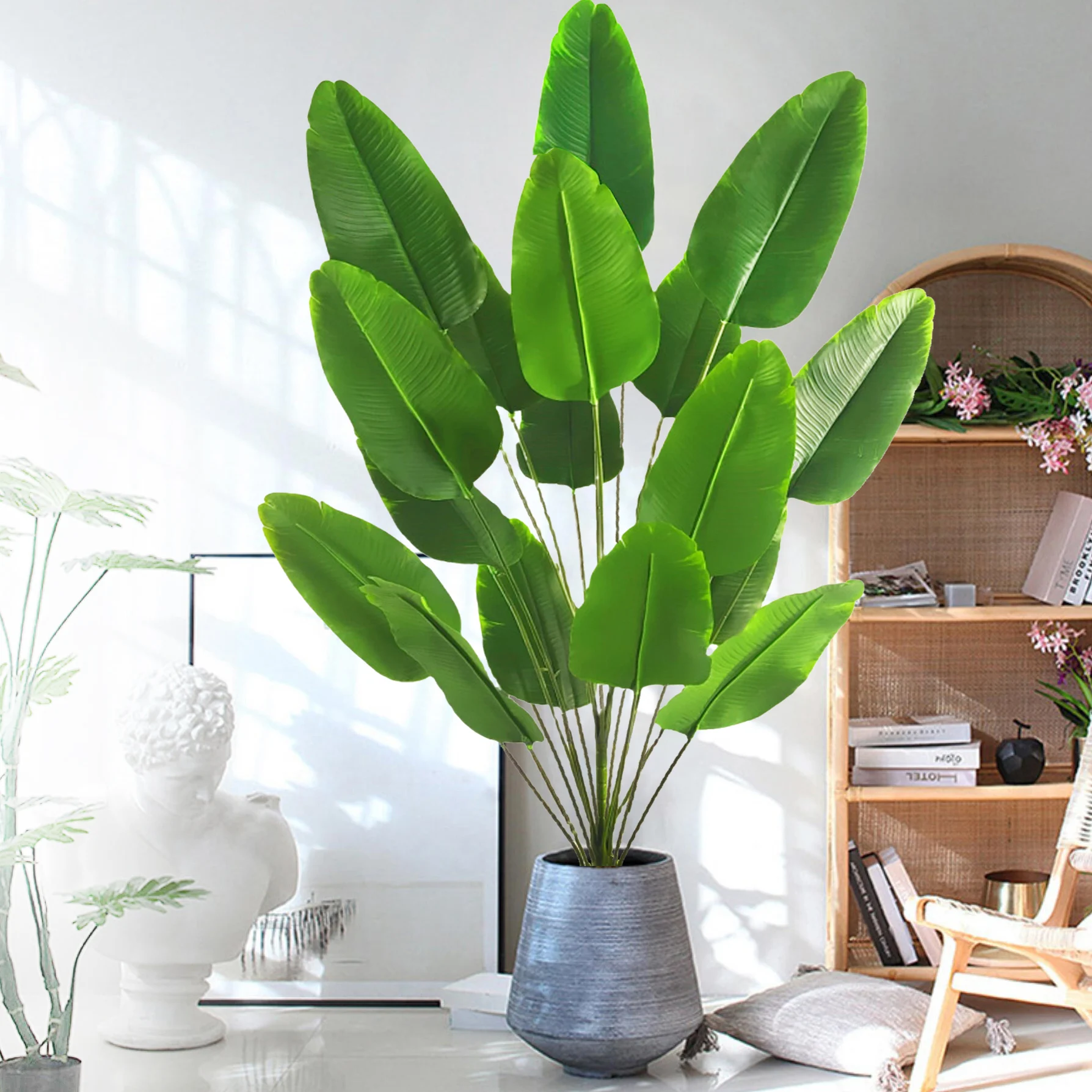 65-125cm 24 hojas de palmera Tropical grande hojas de plantas de plátano falsas tacto Real Strelitzia Reginae planta de plástico para el jardín del hogar