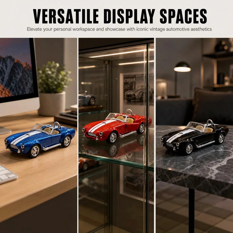 Classic retro open-cabin alloy car, 1:32 scale with white decals, a static desktop decoration and gift model for boys.