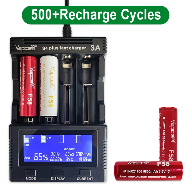 Batteria agli ioni di litio Vapcell INR 21700 F58 ad alta capacità 5800mah Max 12,5A 3,6V Batteria ricaricabile per elettrodomestici