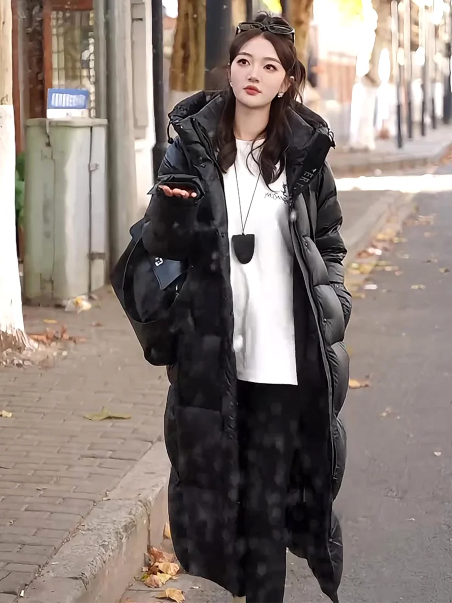 

Casual Sle Thiened Long Hooded Women's down Jaet Winter Warm Outerwear Knee-Length Bla Puffer Coat Ci Leisure