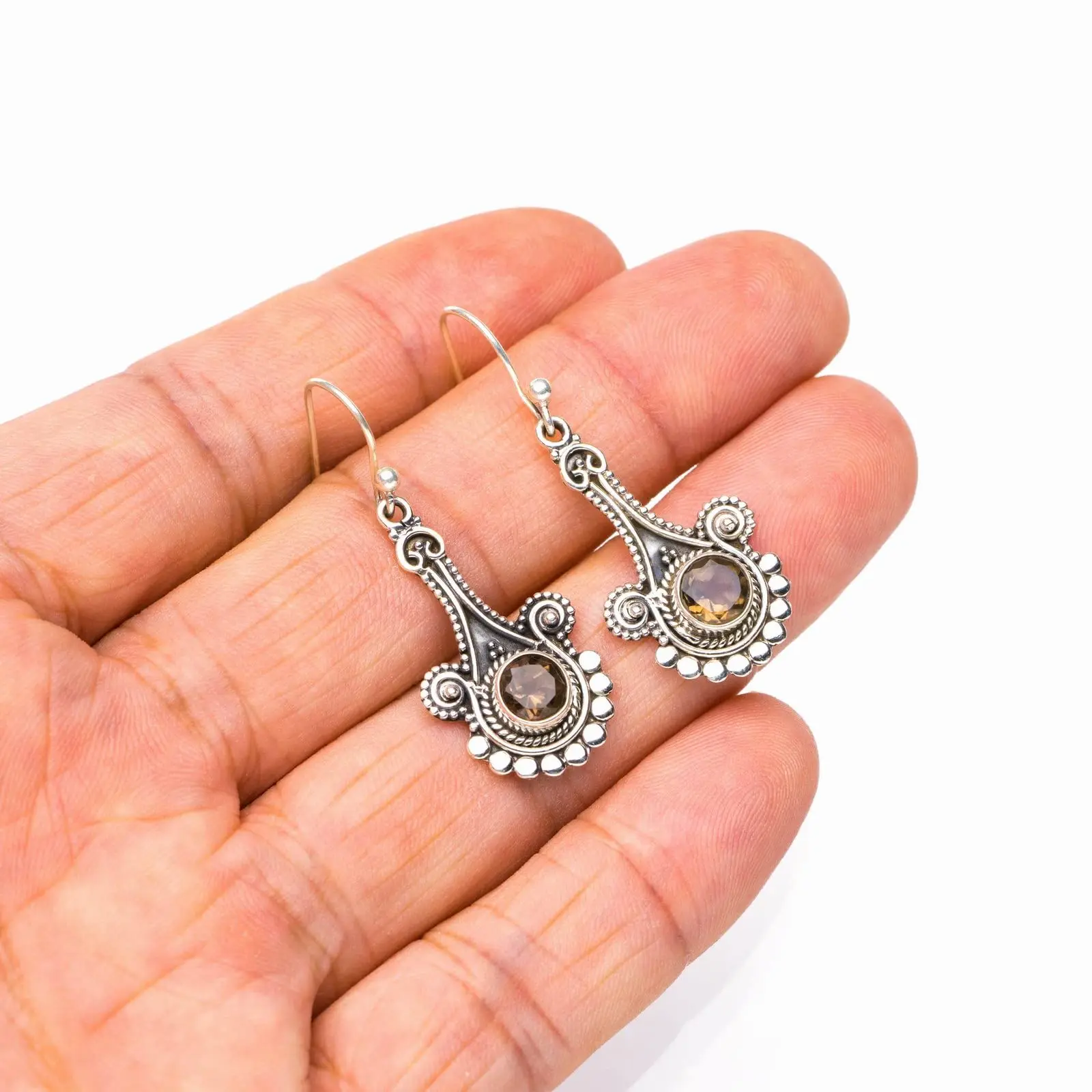 

StarGems® Natural Smoky Quartz Handmade 925 Sterling Silver Earrings 1.5" E6334