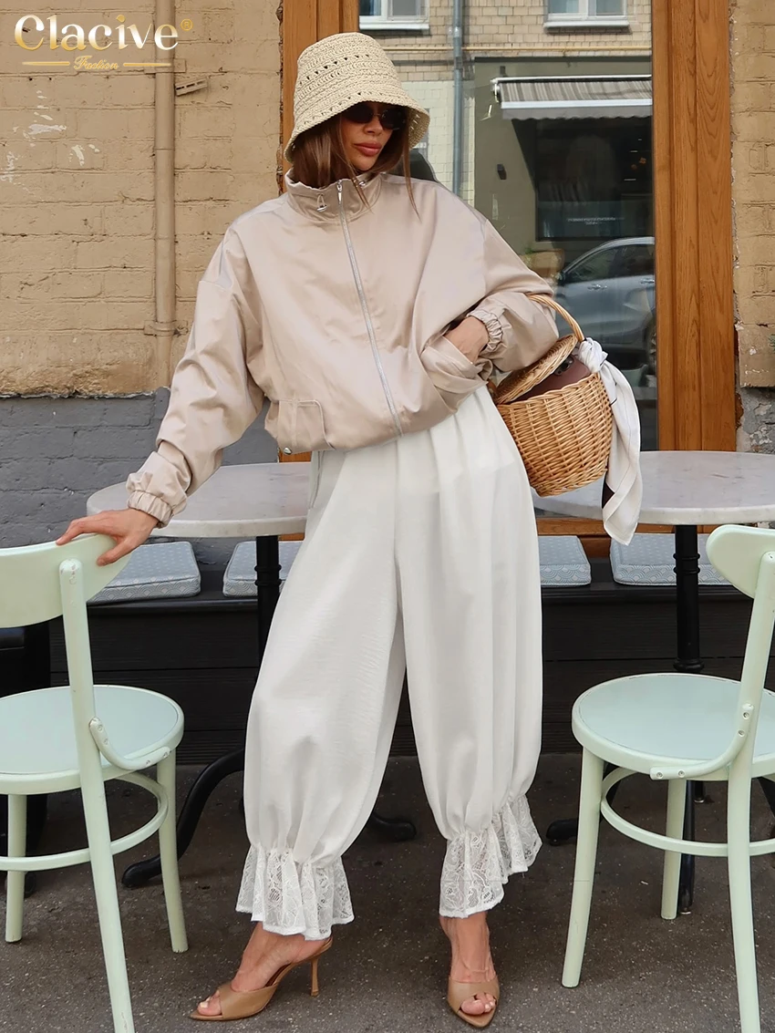 

Clacive Fashion Loose White Women's Pants 2026 Casual High Waist Wide Trousers Pants Elegant Classic Solid Female Clothing